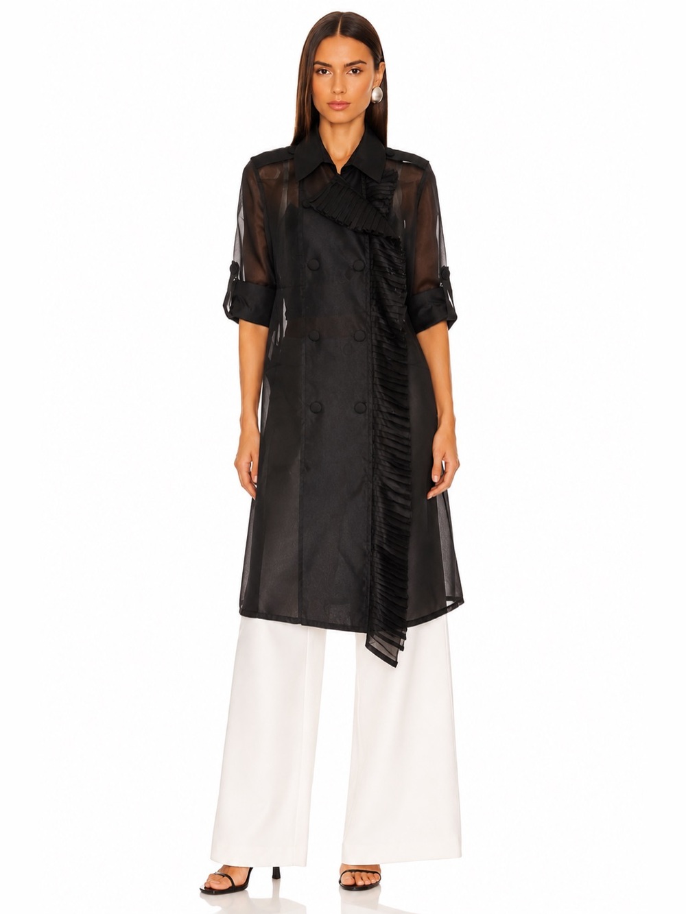 Avant Garde Black Organza Ruffle Jacket Coat medium large
